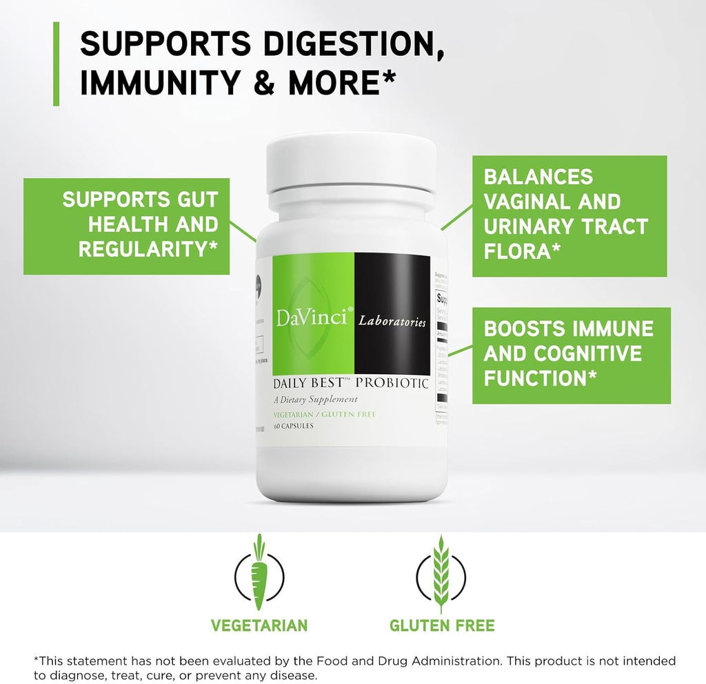 DAVINCI Labs - Daily Best Probiotic - Complemento alimenticio - Vegano - Sin gluten - 60 cápsulas