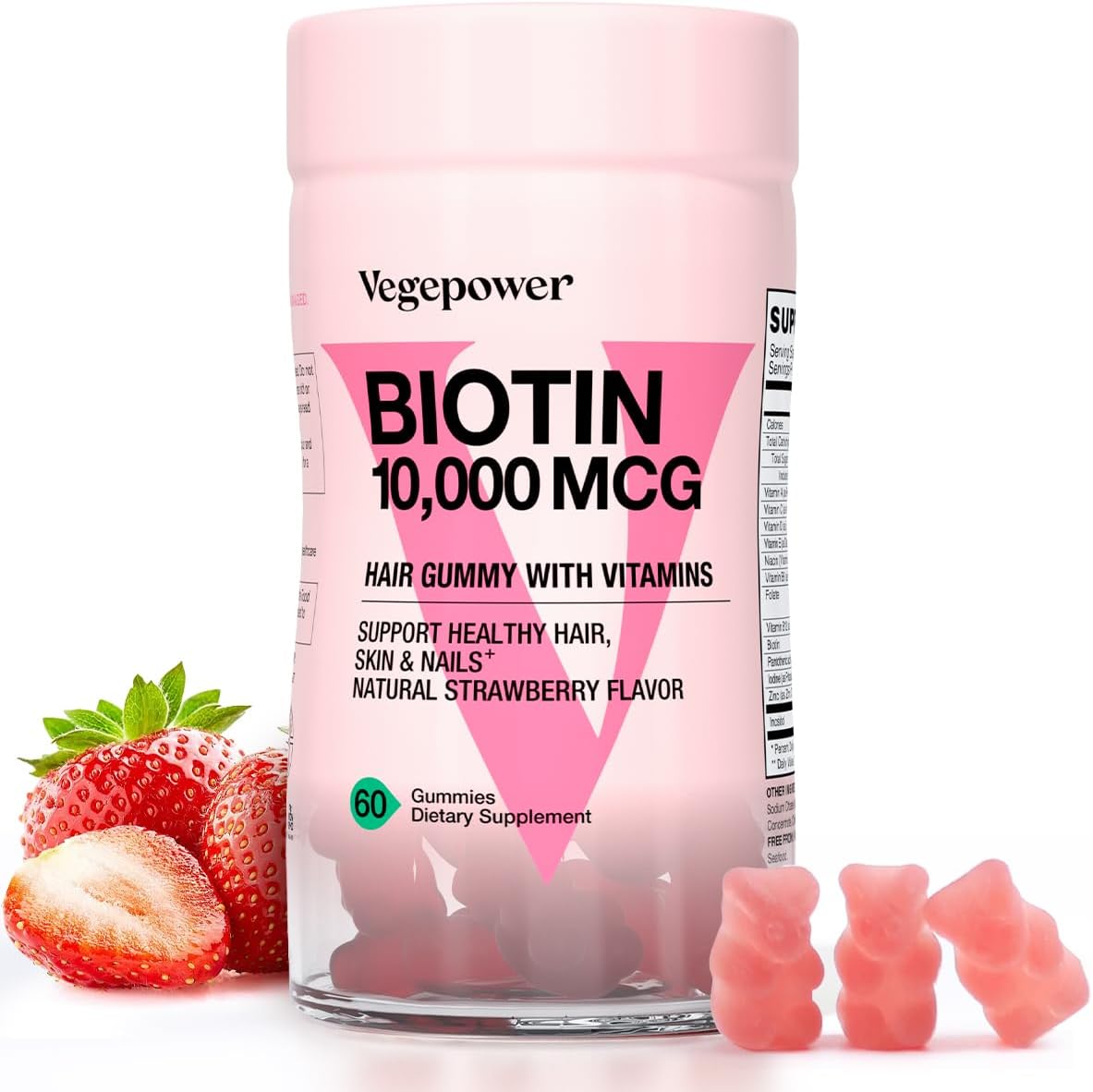 VEGEPOWER Gominolas de Biotina 10000mcg Veganas para el Mantenimiento del Cabello, Piel y Uñas