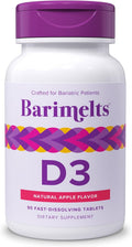 BariMelts Vitamina D3 5000 IU, 90 Tabletas de Disolución Rápida con Sabor Natural a Manzana