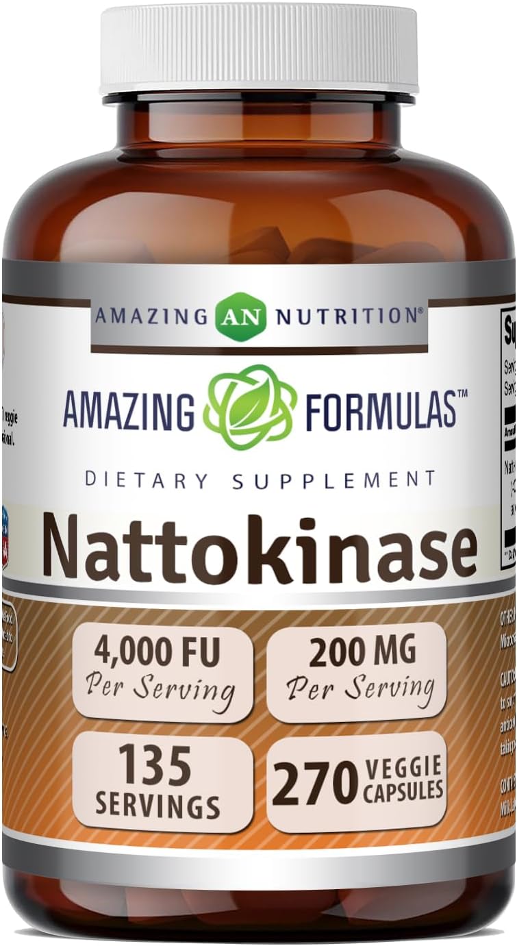 Amazing Formulas Nattokinasa 100 mg, 270 Cápsulas Vegetales - Enzima de 2000 FU