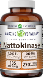 Amazing Formulas Nattokinasa 100 mg, 270 Cápsulas Vegetales - Enzima de 2000 FU