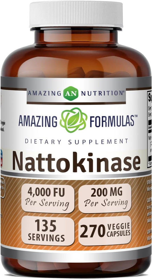 Amazing Formulas Nattokinasa 100 mg, 270 Cápsulas Vegetales - Enzima de 2000 FU