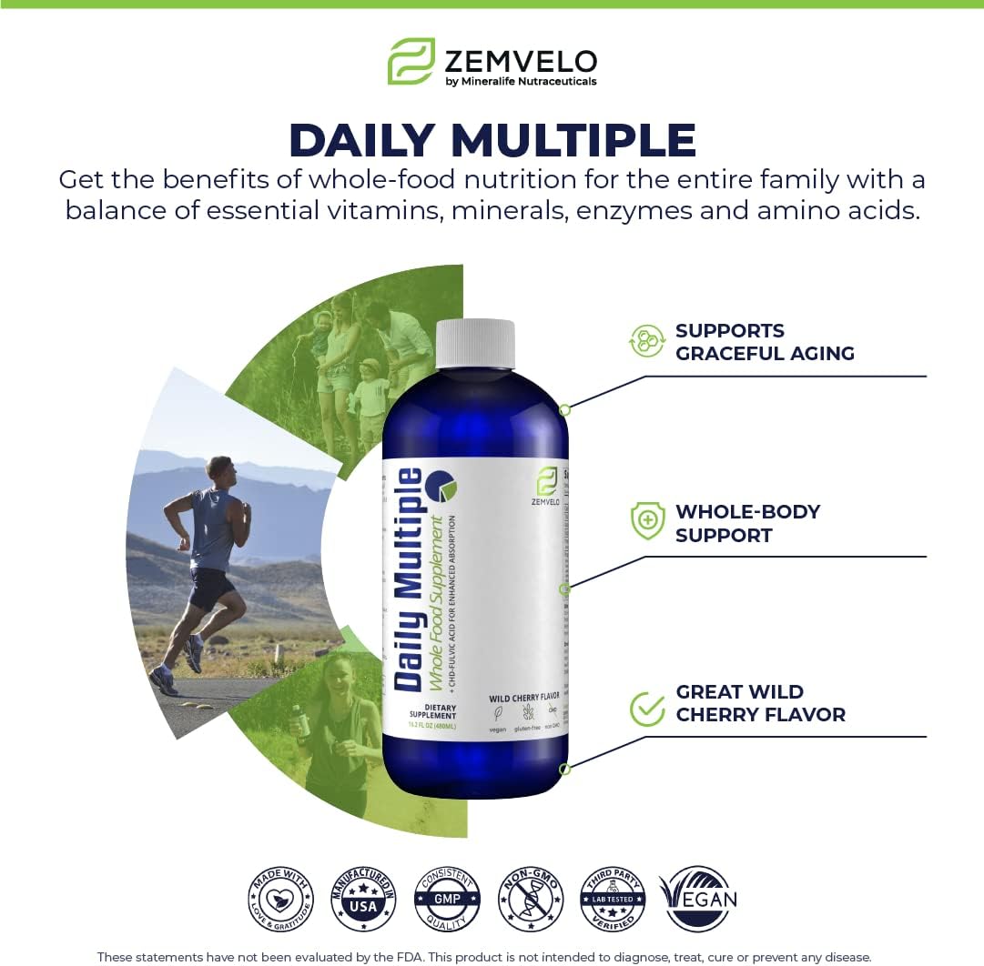 Mineralife Liquid Daily Multiple - Liquid Mineral Supplement with Whole Foods, Cherry Flavor