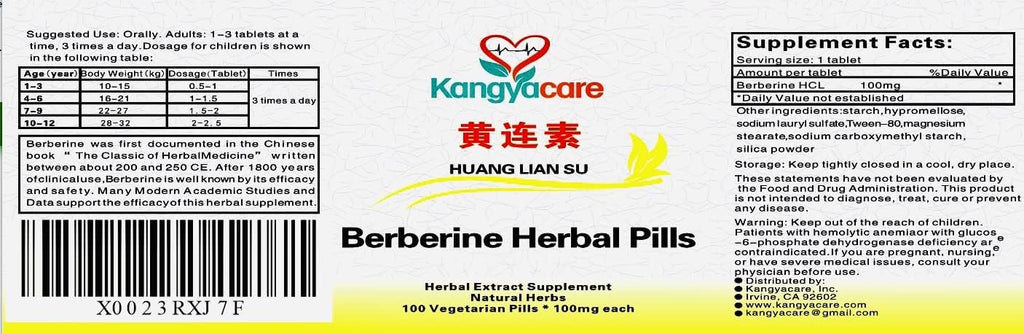 Berberine Herbal Pills - Huang Lian Su (Berberina) - Extracto de Berberina - 200 Cápsulas (2 Botellas)