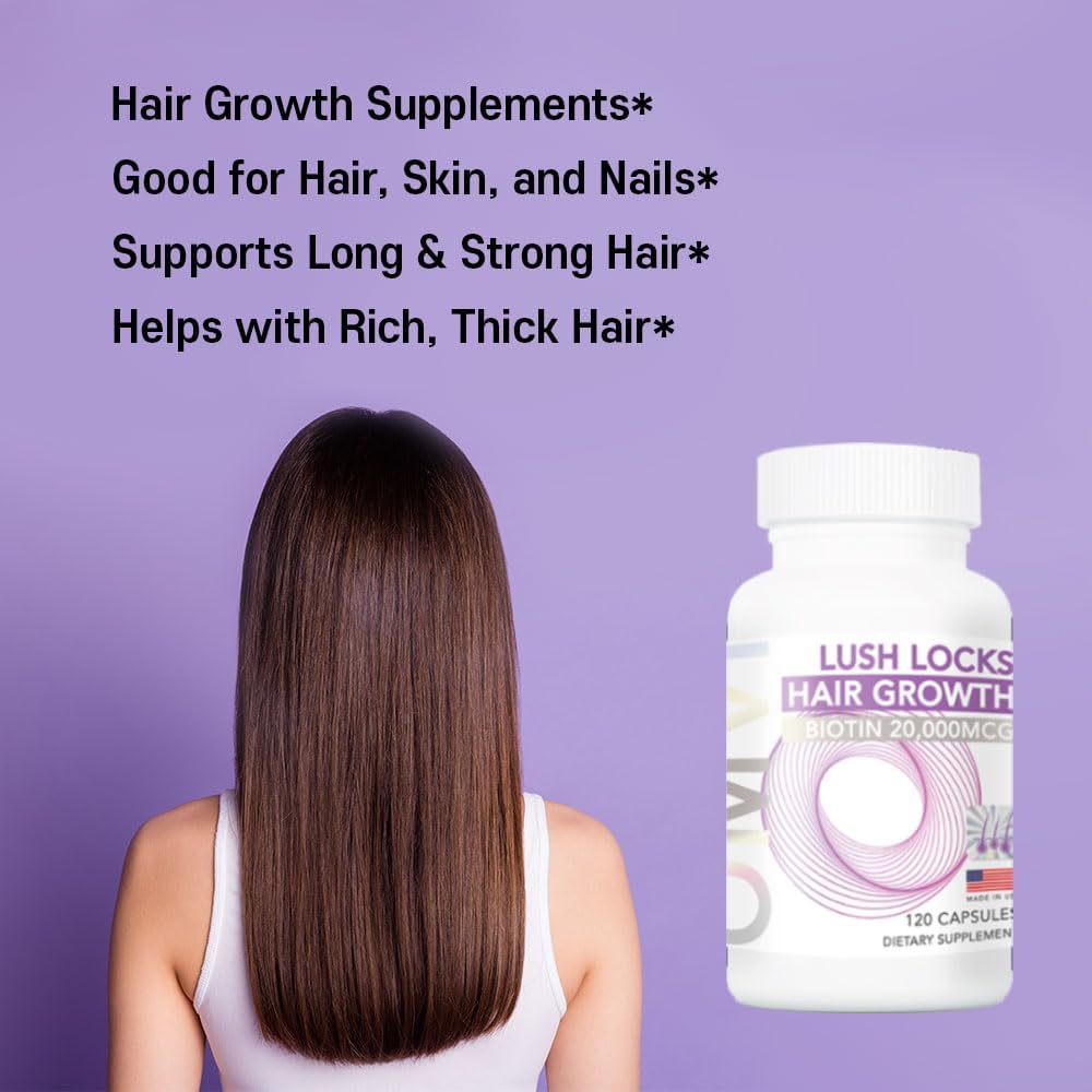 Omvi Formulas, Suplemento para el Crecimiento del Cabello con Biotina 20.000 mcg, Colágeno, Queratina, Vitaminas A, C, D3 y B12, Cabello, Piel y Uñas Fuertes, No OGM, Sin Gluten, 120 Cápsulas