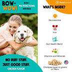 NovaFerrum Bow Wow | Suplemento multifuncional 18 en 1 con hierro para perros | Apoyo sanguíneo para anemia | Glucosamina | Probióticos | Antioxidantes | Sabor a pollo | 90 masticables