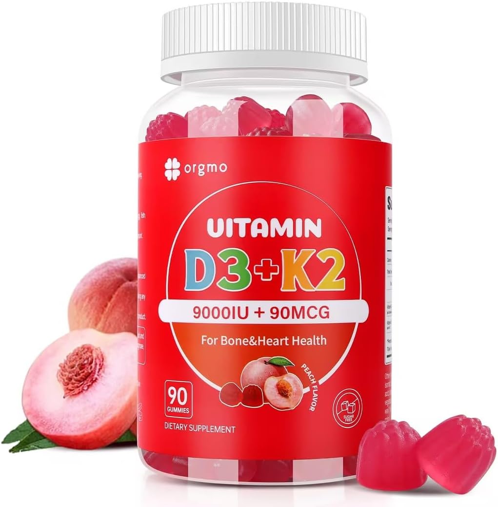 ORGMO Vitamina D3 K2 Gominolas - 9000 UI + 90 mcg MK-7 - Apoyo Óseo y Cardiovascular - Vegano Sin Azúcar - 90 unidades