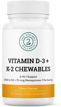 Vitamina D3 + K2 Masticables Sabor Cereza | 2000 UI Vitamina D, MK7 K2 (Menaquinona-7), Comprimidos para Adultos y Niños