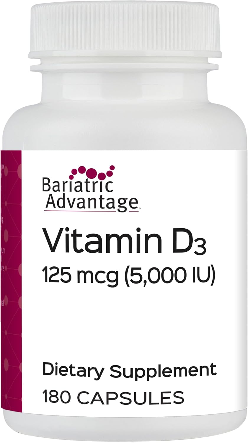 Bariatric Advantage Vitamin D3 5,000 IU - Bariatric Vitamin D Capsules - Water Miscible - Bone Health Support* - 180 Count