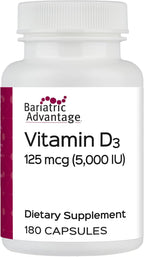 Bariatric Advantage Vitamin D3 5,000 IU - Bariatric Vitamin D Capsules - Water Miscible - Bone Health Support* - 180 Count