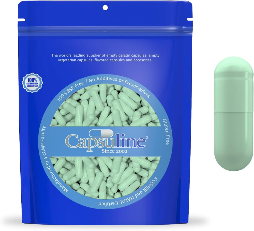 Cápsuline Cápsulas Vegetarianas Vacías Tamaño 00 - 1000 Unidades - Color Verde Salvia - Certificado Kosher y Halal - No GMO