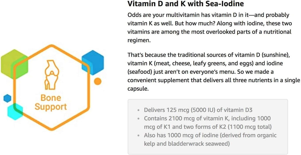 Life Extension Vitaminas D y K con Yodo Marino, 90 Cápsulas