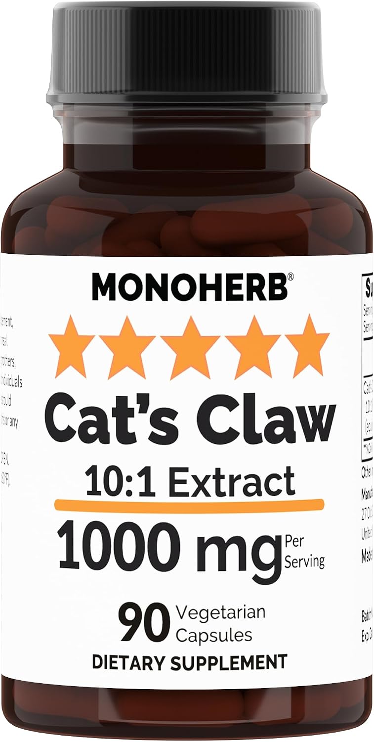 MONOHERB Extracto de Uña de Gato 10:1 - 1000 mg por dosis - 45 cápsulas vegetales