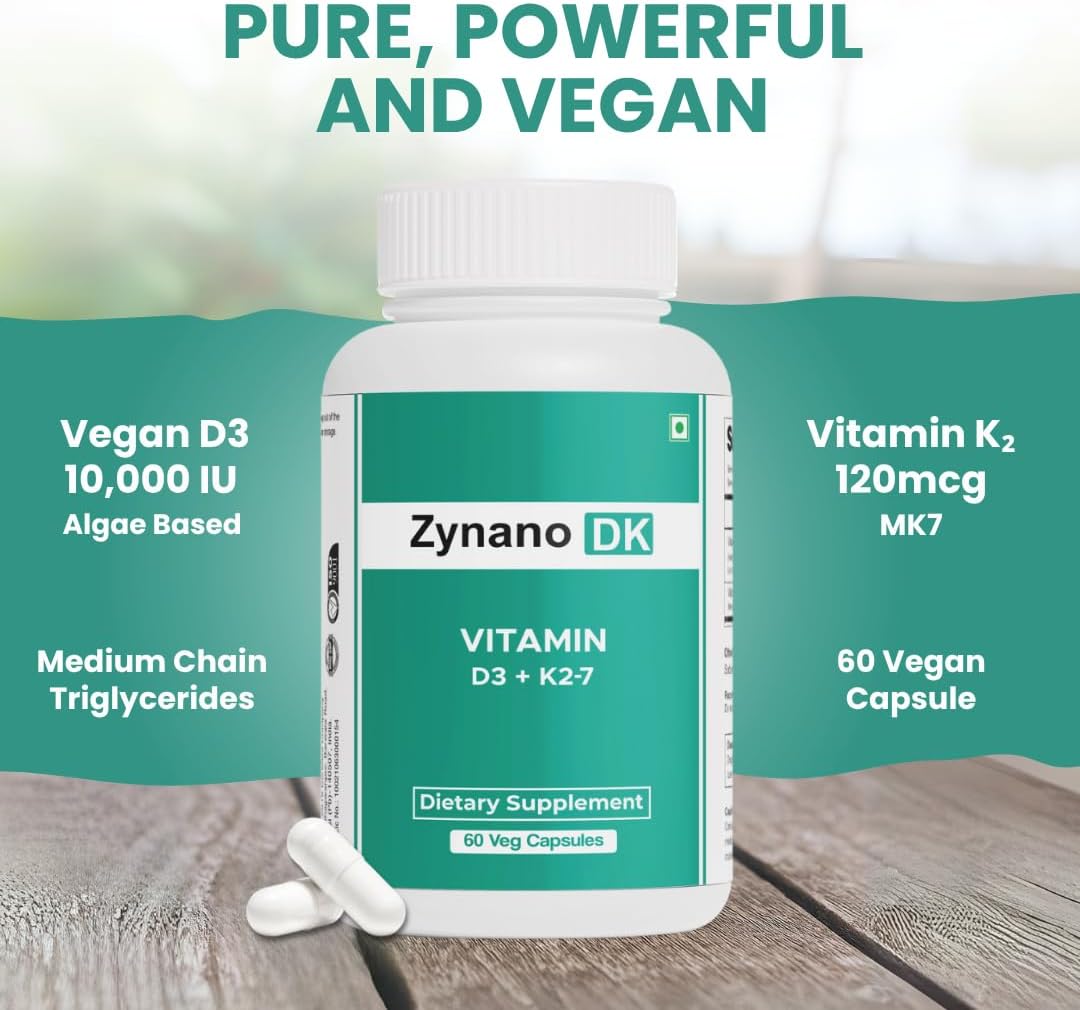 Zynano DK - Vitamina D3 10000 UI + K2 120 mcg Vegano con MCT - 60 Cápsulas