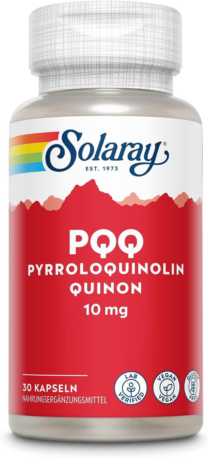 SOLARAY PQQ 10 mg, Suplemento de Pirroloquinolina Quinona, Apoyo a la Función Celular, Cardíaca y Cognitiva, 30 Cápsulas Vegetales