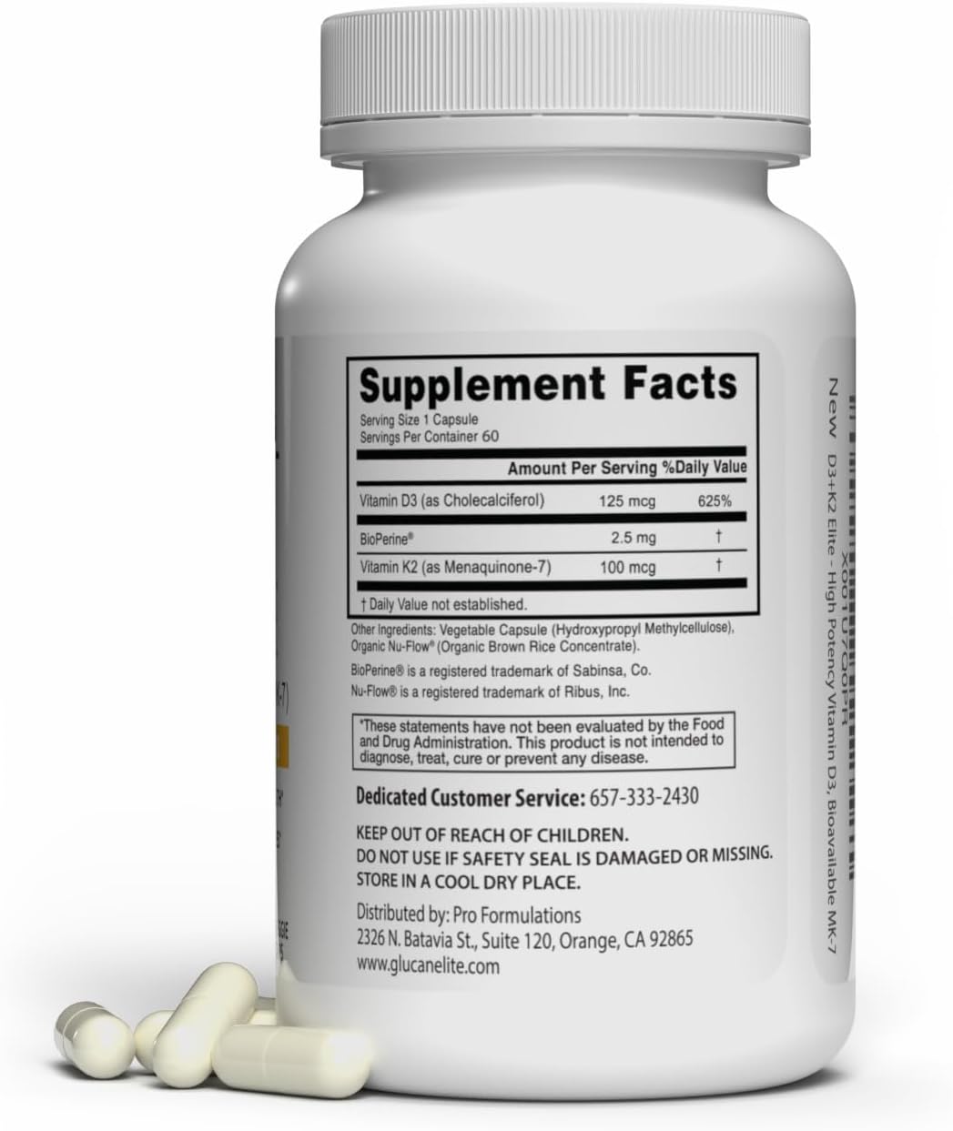 Pro Formulations MD D3 + K2 Elite – Vitamina D3 + Vitamina K2 – 60 Días – Alta Potencia, MK-7 Biodisponible