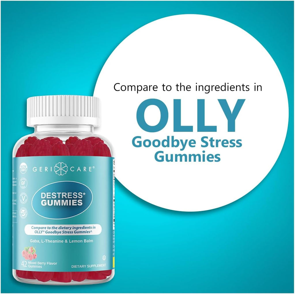 GeriCare DeStress Gummies con GABA, L-Teanina y Melisa - Sabor a Frutos del Bosque - 42 unidades