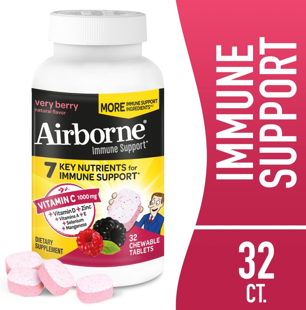 Airborne Vitamina C 1000mg (per serving) Berry Chewable - 32 Count
