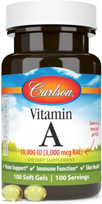 Carlson - Vitamina A, 10000 UI (3000 mcg RAE), Salud Visual, 100 Cápsulas Blandas
