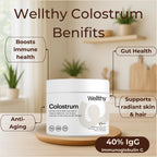 Wellthy Calostro en Polvo – Grass-Fed, 40% IgG – Apoyo Inmunitario, Salud Intestinal y Piel Radiante – 30 Dosis – Fabricado en EE.UU.