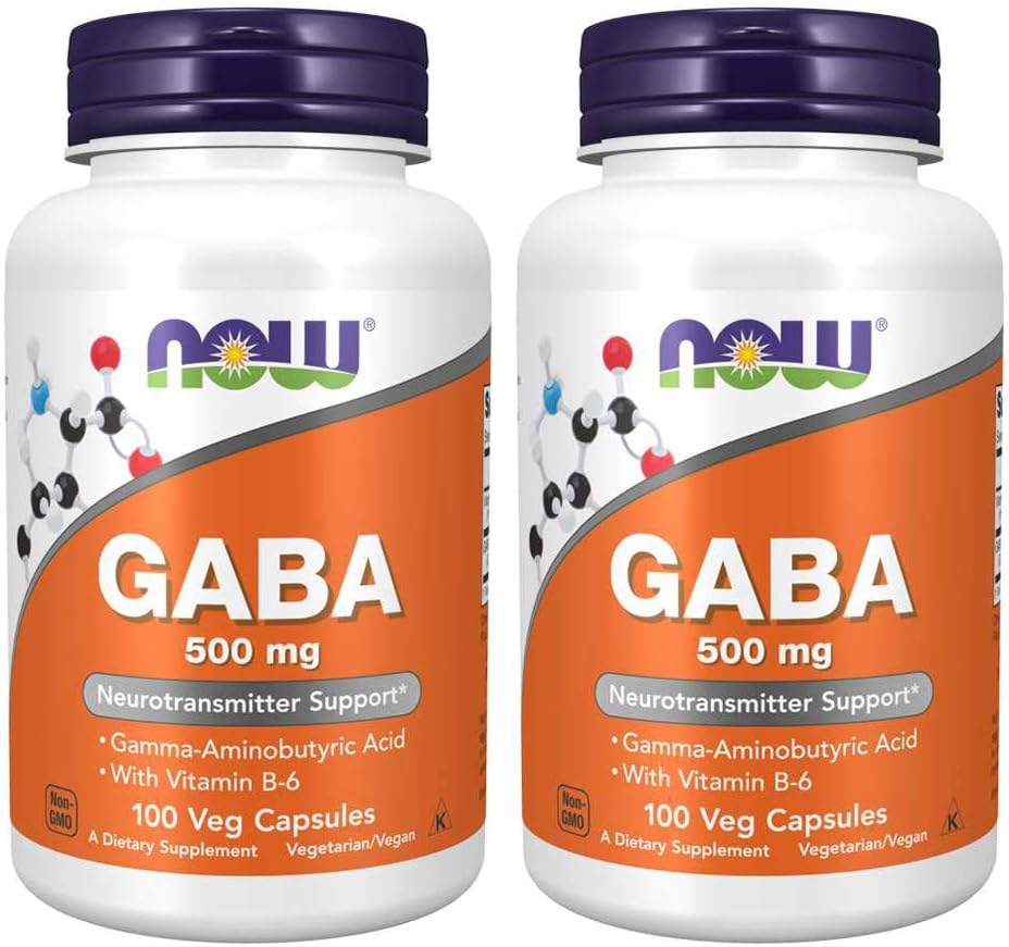 NOW Foods GABA 500 mg con Vitamina B6 - 200 Cápsulas (2 x 100)