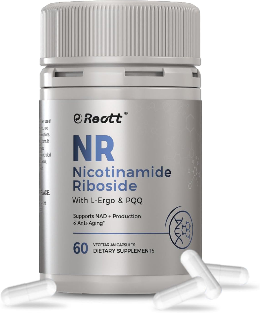 REOTT Suplemento de Nicotinamida Ribósido (NR) 300 mg, Apoyo NAD+, 60 Cápsulas, con L-Ergotioneína y PQQ para Salud Celular y Envejecimiento Saludable