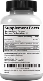 Research Labs NAD+ Supplement 2 por 1 Fórmula Patentada con RiboYOUNG™ | Activador NRF2, Nicotinamida Ribósido, Quercetina, Resveratrol, Betaína