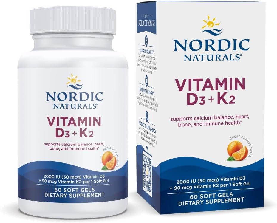 Nordic Naturals Vitamin D3 + K2, Sabor Naranja - 60 Cápsulas Blandas