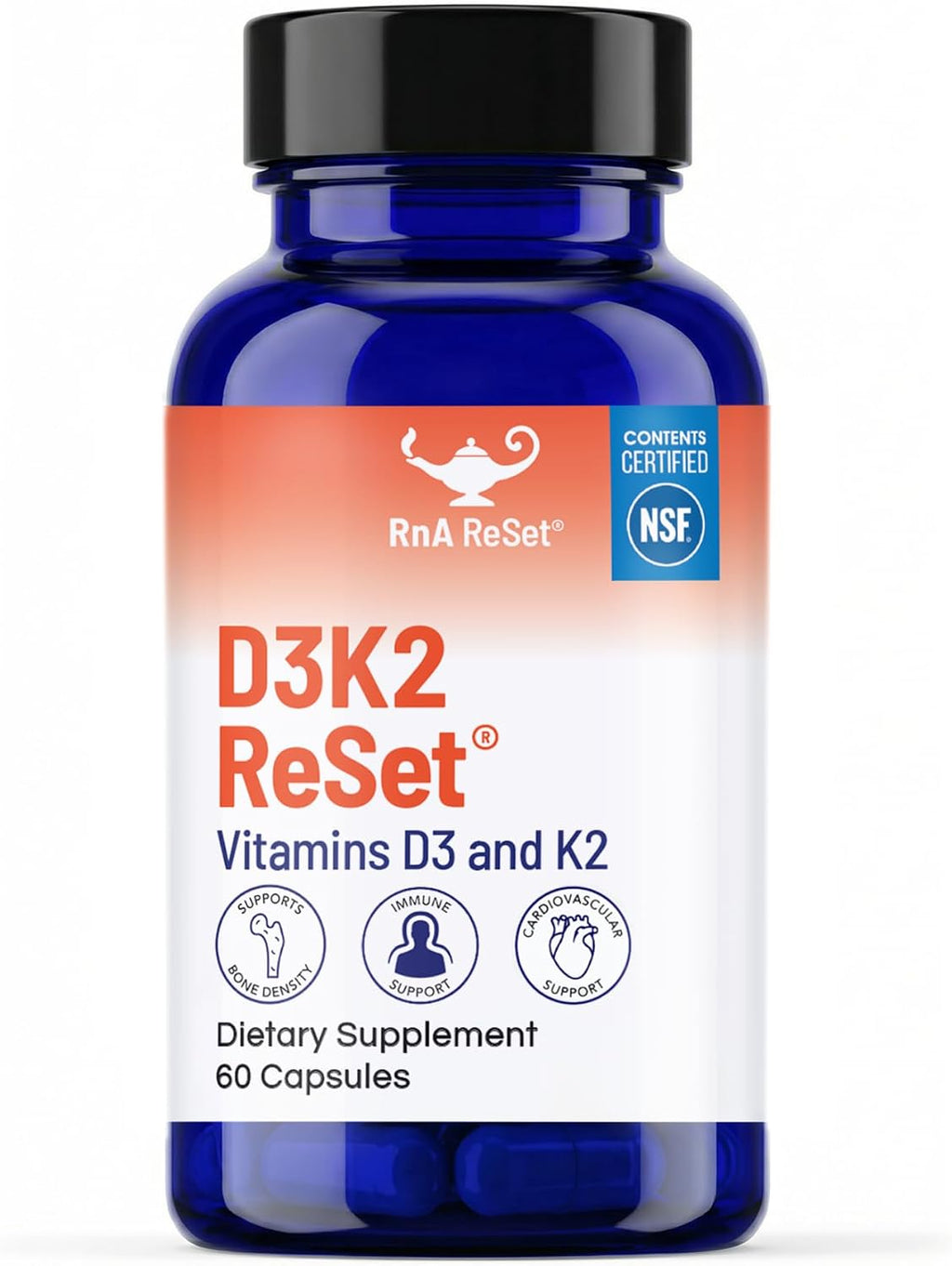 RnA ReSet D3K2 Reset – 4000 UI Vitamina D3 y 100 mcg K2 (60 Cápsulas) NSF Certified