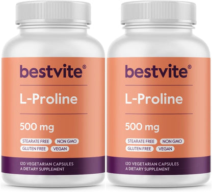 BESTVITE L-Prolina 500mg (240 Cápsulas – Apoyo a la salud articular: La L-Prolina forma parte de la matriz del – Image 1
