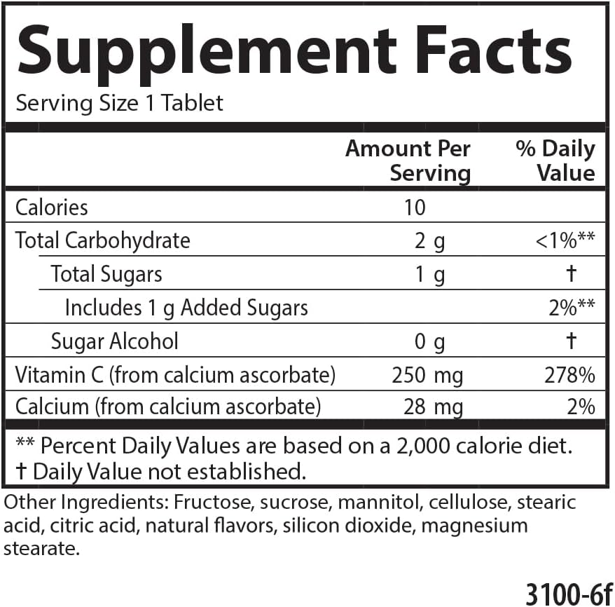 Carlson - Vitamina C Masticable para Niños, 250 mg, Sabor Mandarina, 60 tabletas vegetarianas