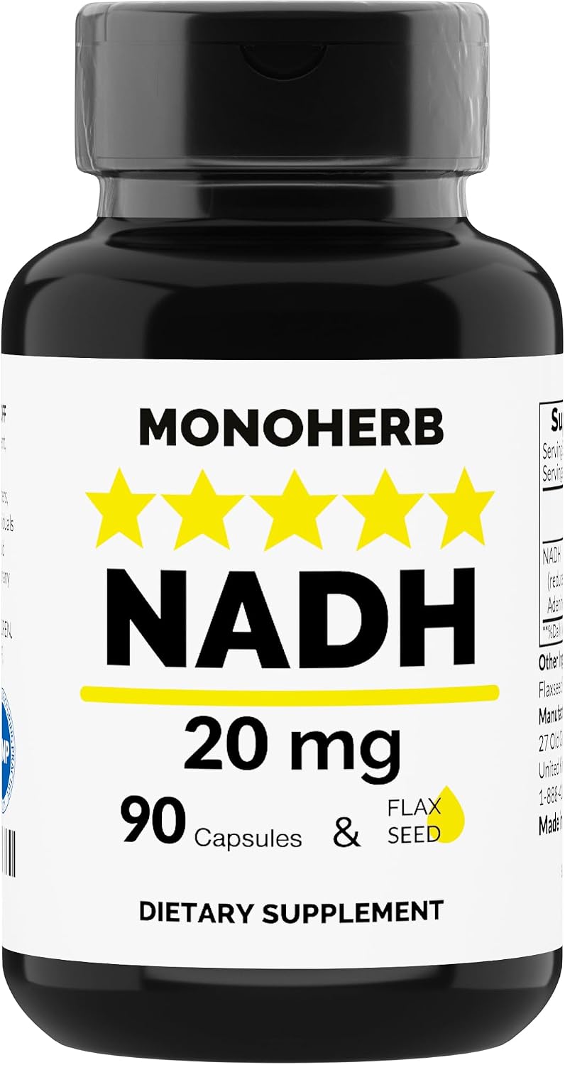 MONOHERB NADH 20 mg - 90 Cápsulas Vegetales - Suplemento de Nicotinamida Adenina Dinucleótido Reducido