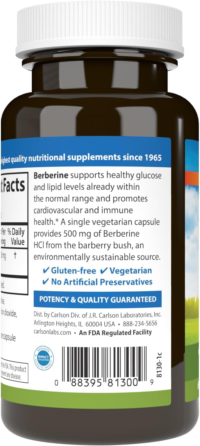 Carlson Berberina, 500 mg, 60 Cápsulas Vegetales - De origen vegetal y sostenible