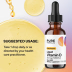 PureFormulas Vitamina D3 Líquida 25 mcg (1.000 UI) - Gotas de Vitamina D3 para Adultos y Niños - No Transgénico, Vegetariano - 22 ml