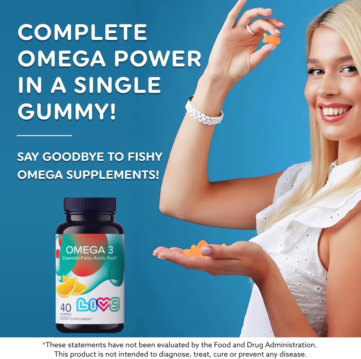 LIVS Gominolas Veganas Omega 3 – A base de Aceite de Linaza – Omega 3, 6 y 9 – Apoyo para el Corazón, el Cerebro y las Articulaciones – Sin Sabor a Pescado – No GMO, con Pectina, Kosher y Halal – 40 Unidades