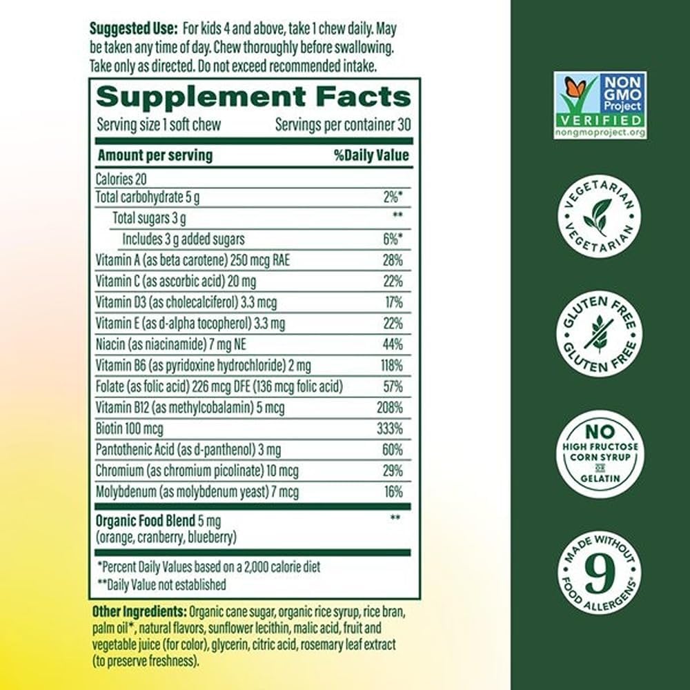 MegaFood Kids One Daily Multivitamin Soft Chews - Multivitamínico Infantil Sabor Uva - 30 Gomitas
