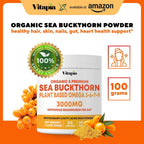 Vitapia - Extracto de Espino Amarillo Orgánico en Polvo con Omega 7 y Omega 3, 6, 9 - 100 g