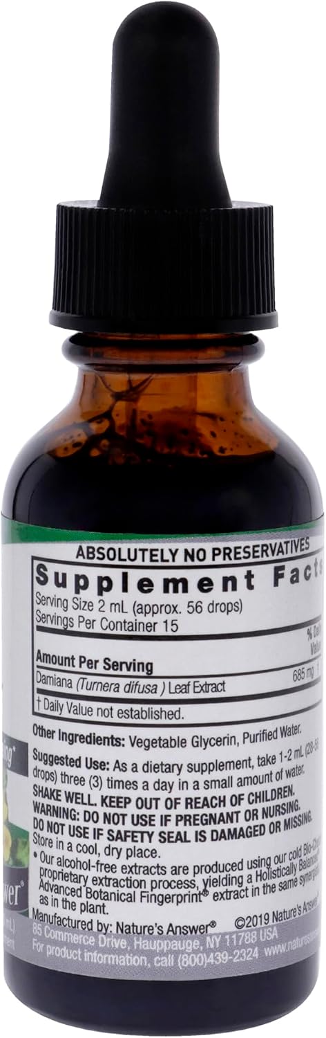 Nature's Answer Damiana Alcohol-Free Extract, 2,500 mg, 30 ml | Vegan | Gluten-Free