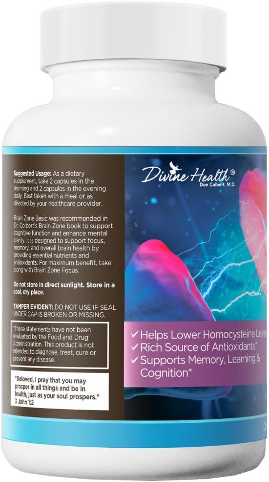 Divine Health Brain Zone Basic | Complejo de Vitaminas B Activas, Trimetilglicina y Curcumina | 120 Cápsulas