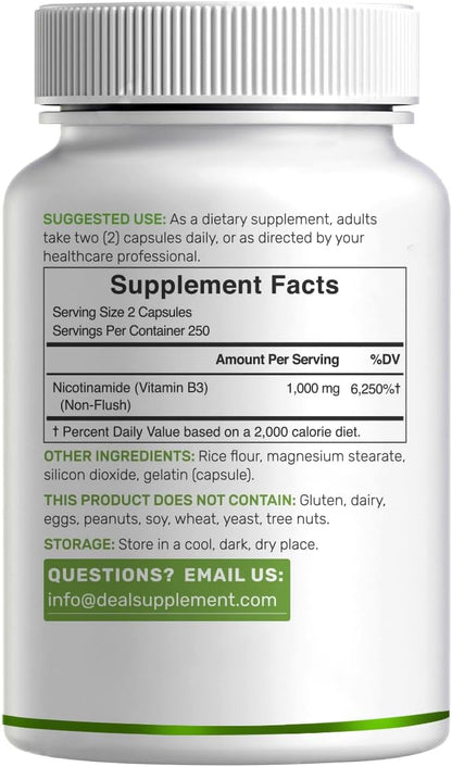 Vitamina B3 Niacinamida 1000 mg - 500 Cápsulas - Sin Rubor – Image 7
