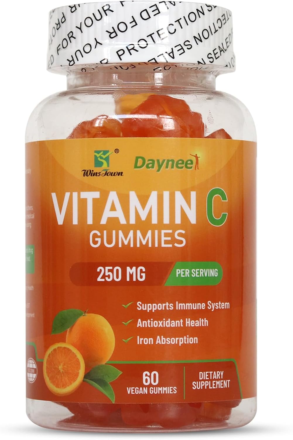 Vitamin C Gummies 250mg – 60 Gomitas con Sabor a Naranja para Adultos, Veganas, Sin Gluten