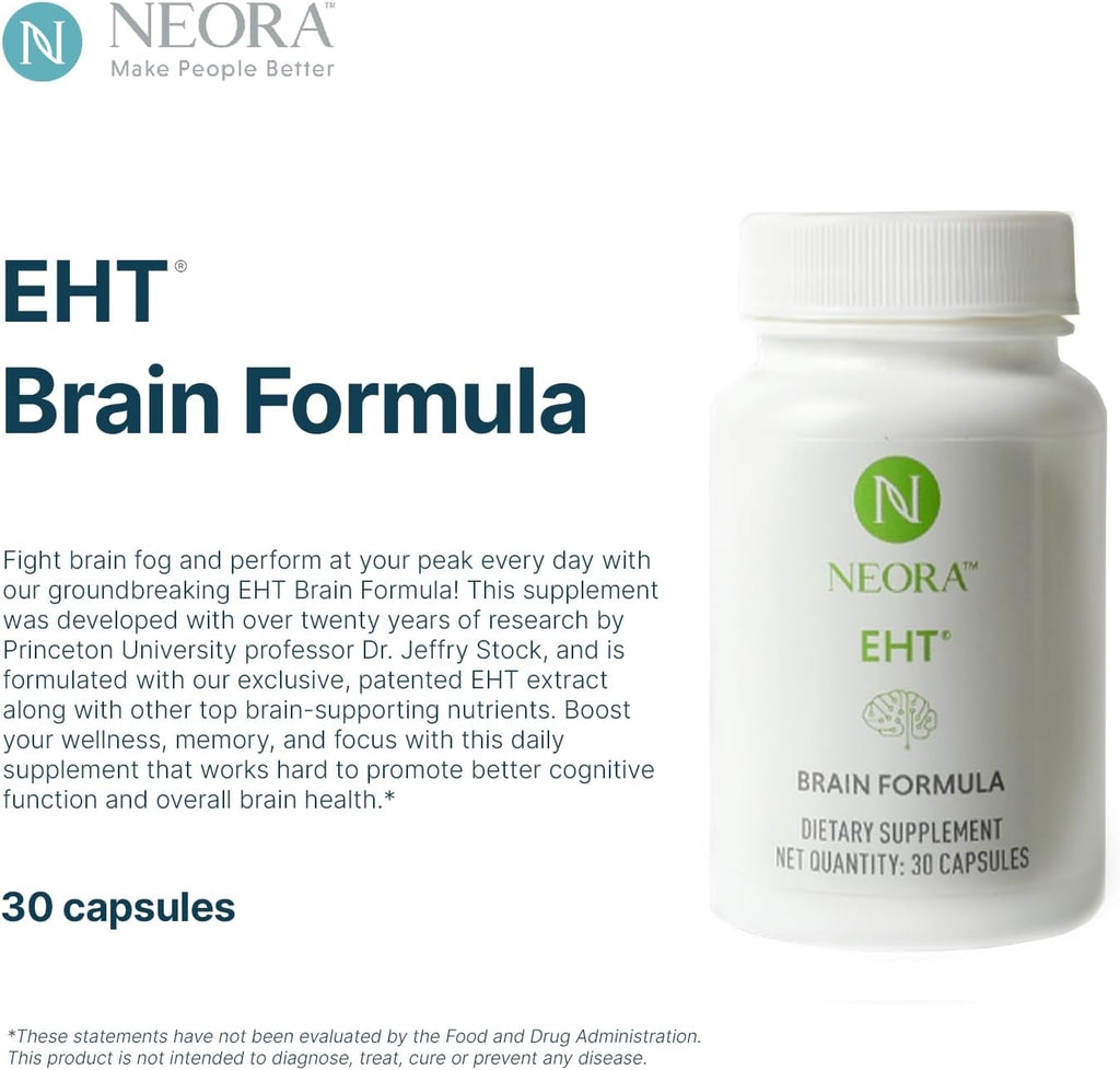 NEORA EHT Brain Formula - Fórmula Cerebral con EHT, B6, B12, D, Ácido Alfa Lipoico, Huperzina-A - 30 Cápsulas