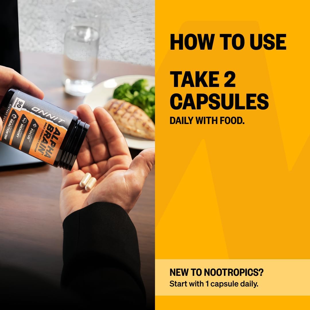 ONNIT Alpha Brain - Suplemento Nootrópico para Concentración, Memoria y Claridad Mental con L-Teanina y Vitamina B6, 30 Cápsulas
