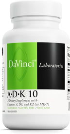 DAVINCI Labs ADK 10 - Combinación de Vitaminas A, D3 y K2 (MK-7) - 90 Cápsulas - Vegetariano, Sin Gluten, Sin Soja
