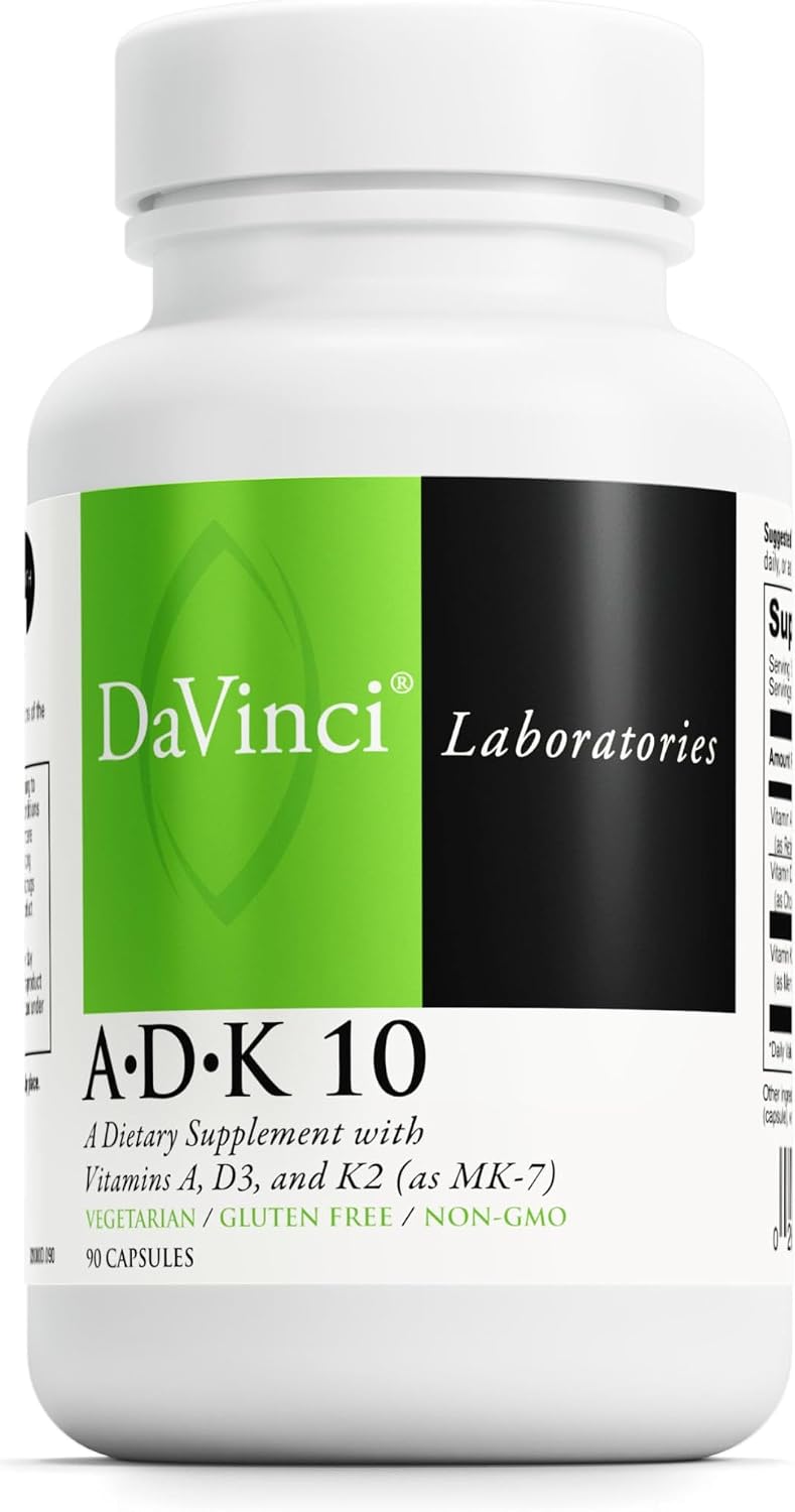 DAVINCI Labs ADK 10 - Combinación de Vitaminas A, D3 y K2 (MK-7) - 90 Cápsulas - Vegetariano, Sin Gluten, Sin Soja