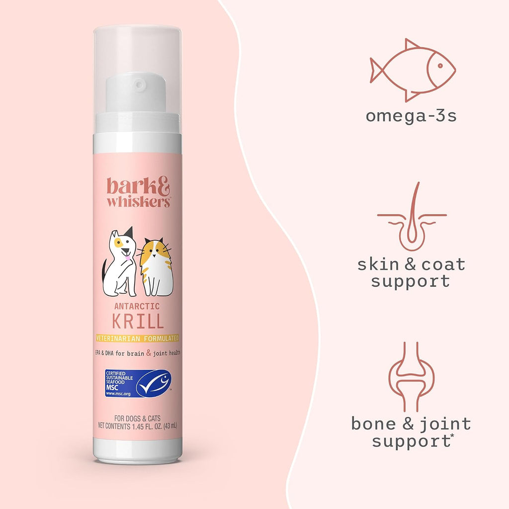 Aceite de Krill en Bomba para Perros y Gatos - Omega-3 EPA/DHA - Apoya Articulaciones, Piel y Cerebro - 43 ml (186 dosis)
