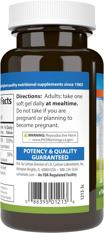 Carlson - Vitamina A y D3, 10000 UI (3000 mcg RAE) de Vitamina A, 400 UI (10 mcg) de Vitamina D3, 300 Cápsulas Blandas – Image 3