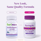 BariMelts Multivitamínico Bariátrico con Hierro - Suministro para 1 Mes (60 Comprimidos de Disolución Rápida) - Sin Azúcar - Vitaminas Postoperatorias - Sabor Natural a Arándanos