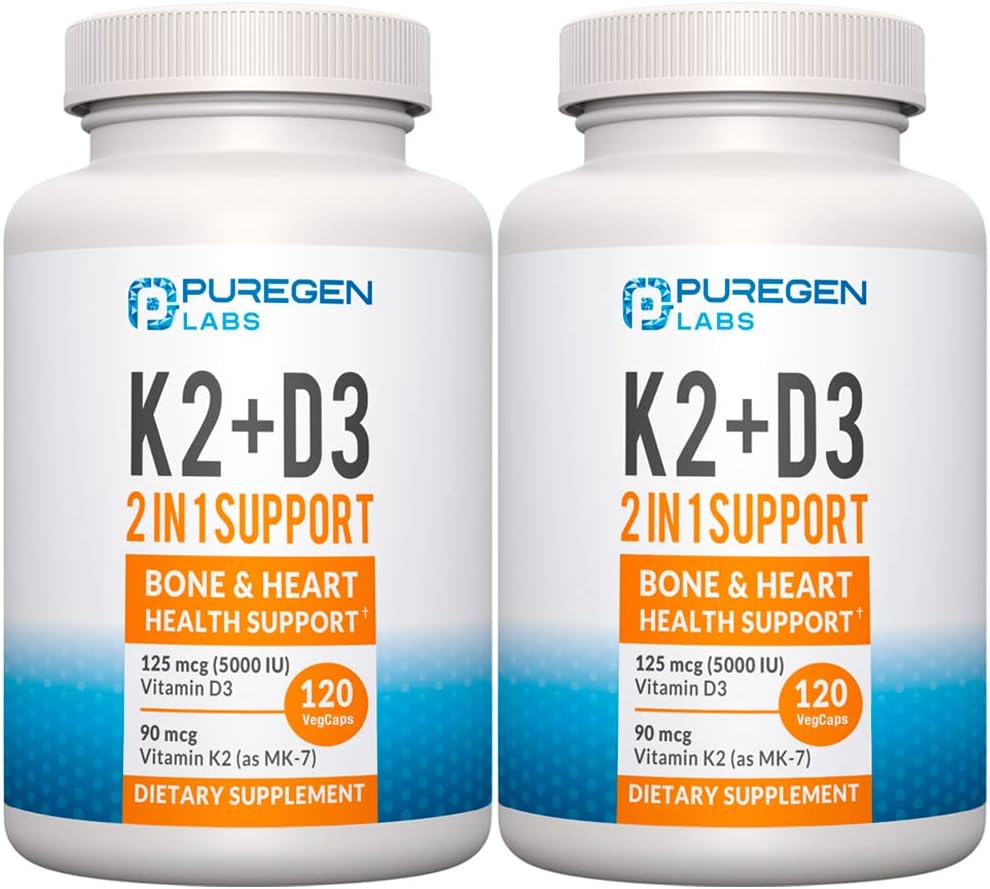 Fórmula 2 en 1 de Alta Potencia: Vitamina D3 5000 UI y K2 MK-7 90 mcg – 240 Cápsulas (8 Meses)