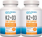 Fórmula 2 en 1 de Alta Potencia: Vitamina D3 5000 UI y K2 MK-7 90 mcg – 240 Cápsulas (8 Meses)